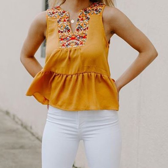 Mustard Embroidered Top - Picture 3 of 3